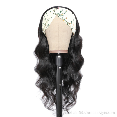 Hot Sale Style No Lace Headband Wigs Vendors ,100% 10A Grade Brazilian Raw Human Hair Headband Wigs for Black Women